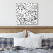 Bloemen Doodle Patroon 6 Canvas Afdruk (Insitu (Slaapkamer))