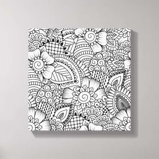 Bloemen Doodle Patroon 6 Canvas Afdruk (Voorkant)