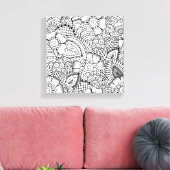 Bloemen Doodle Patroon 6 Canvas Afdruk (Insitu (Woonkamer))