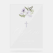 Bloemen doop doopsel Elegant Script Acryl Bord (Voorkant)
