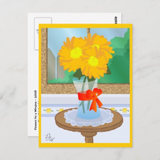 Bloemen door een Briefkaart van het Venster (Voorkant / Achterkant)