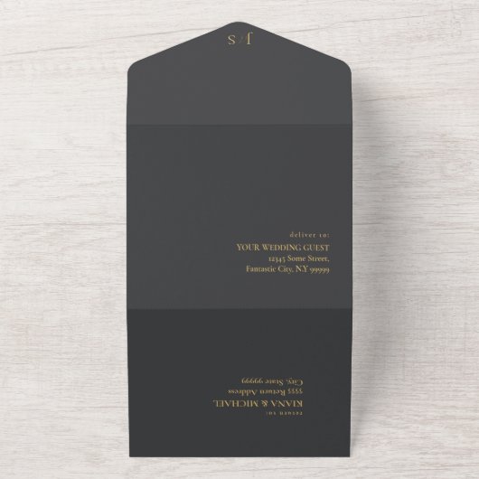 Bloemen Drama Bruiloft Houtskool ID1022 All In One Uitnodiging (Buitenkant)