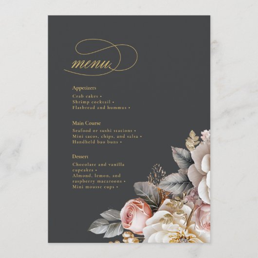 Bloemen Drama Bruiloft Menu Houtskool ID1022 (Voorkant)