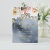 Bloemen Drama Bruiloft Stoffig Blauw ID1022 RSVP Kaartje (Staand voorkant)