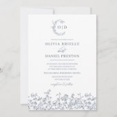 Bloemen Dusty Blue Monogram Wedding Kaart (Voorkant)