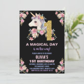Bloemen Eenhoorn Verjaardag Uitnodigingen Glitter (Staand voorkant)