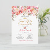 Bloemen Eerste Heilige Communie Uitnodigingen Roos (Staand voorkant)