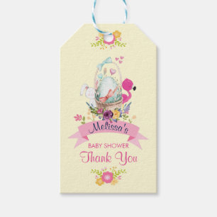 Bloemen, Ei, Bunny & Flamingo Baby shower Bedankt Cadeaulabel