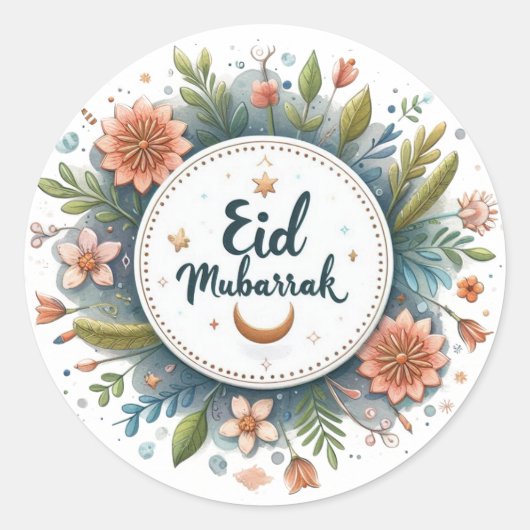 Bloemen Eid Mubarak Ronde Sticker (Voorkant)