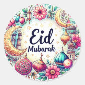 Bloemen Eid Mubarak Ronde Sticker (Voorkant)