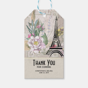  bloemen, Eiffel Tower en Burlap Wedding Cadeaulabel