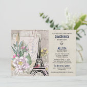  bloemen, Eiffel Tower en Burlap Wedding Kaart (Staand voorkant)