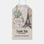 bloemen, Eiffeltoren en Burlap Birthday Cadeaulabel (Voorkant)