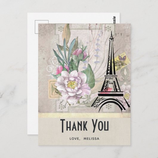bloemen, Eiffeltoren en Burlap Hartelijk dank Briefkaart (Voorkant / Achterkant)