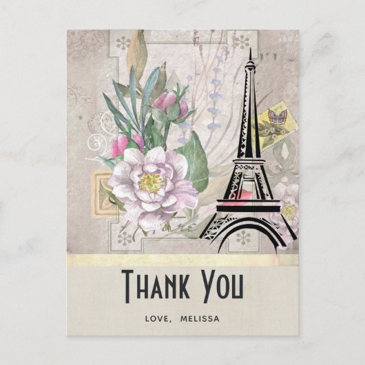 bloemen, Eiffeltoren en Burlap Hartelijk dank Briefkaart (Voorkant)