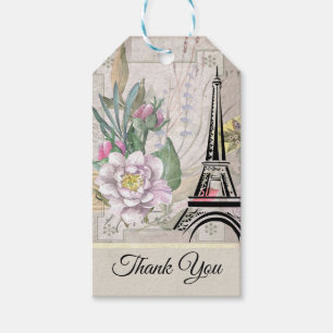 bloemen, Eiffeltoren en Burlap Hartelijk dank Cadeaulabel