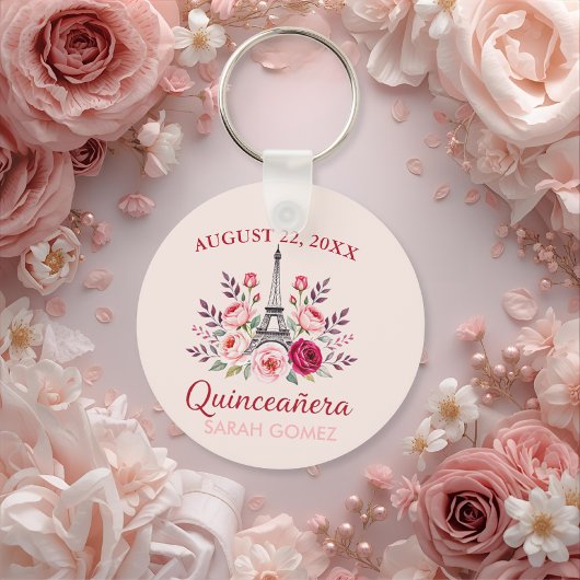 Bloemen Eiffeltoren Quinceanera Sleutelhanger