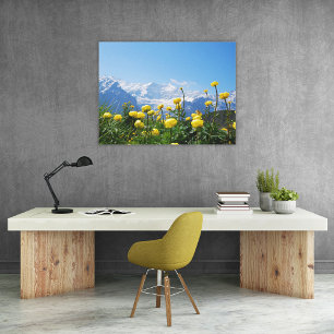 Bloemen Eiger Monch Swiss Alps Canvas Afdruk