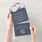 Bloemen Elegant Blush Blue Foto | QR-codedetails All In One Uitnodiging (Afscheurbaar)