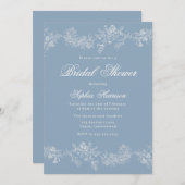 Bloemen Elegant Stoffig Blauw Vrijgezellenfeest Kaart (Voorkant / Achterkant)