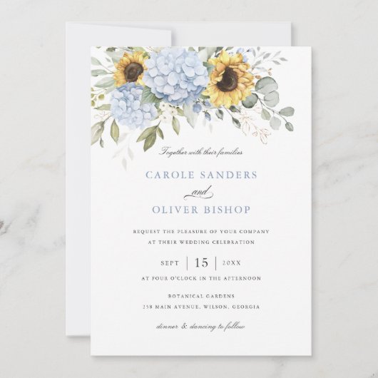 Bloemen Elegante Blauwe Hydrangea Zonnebloemen Bru Kaart (Voorkant)