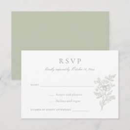Bloemen Elegante Sage Groene Bruiloft RSVP Uitnodi Kaart