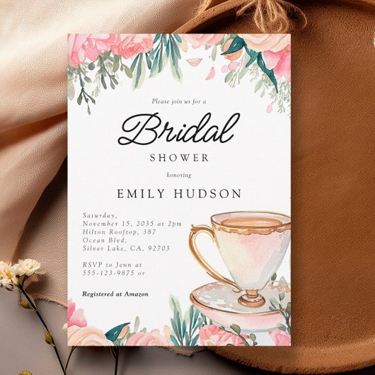 Bloemen Elegante Tea Party Bruids Douche Uitnodigi Kaart