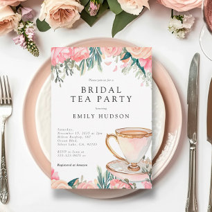 Bloemen Elegante Tea Party Bruids Douche Uitnodigi Kaart