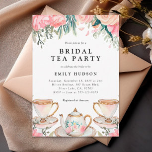 Bloemen Elegante Tea Party Bruids Douche Uitnodigi Kaart