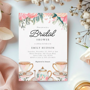 Bloemen Elegante Tea Party Bruids Douche Uitnodigi Kaart