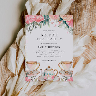 Bloemen Elegante Tea Party Bruids Douche Uitnodigi Kaart