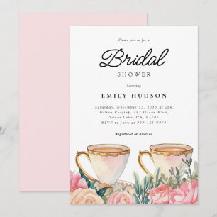 Bloemen Elegante Tea Party Bruids Douche Uitnodigi Kaart