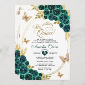 Bloemen Emerald Gold Tiara Vlinder Quinceañera Kaart (Voorkant / Achterkant)