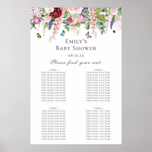 Bloemen en Baby shower van botervliegen Poster (Voorkant)