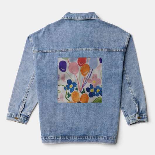 Bloemen en ballonnen denim jacket (Achterkant)