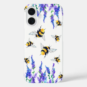 Bloemen en bijen die lente vliegen iPhone 16 hoesje