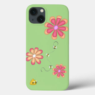 Bloemen en Bijen op Lime  iPhone 13 Hoesje