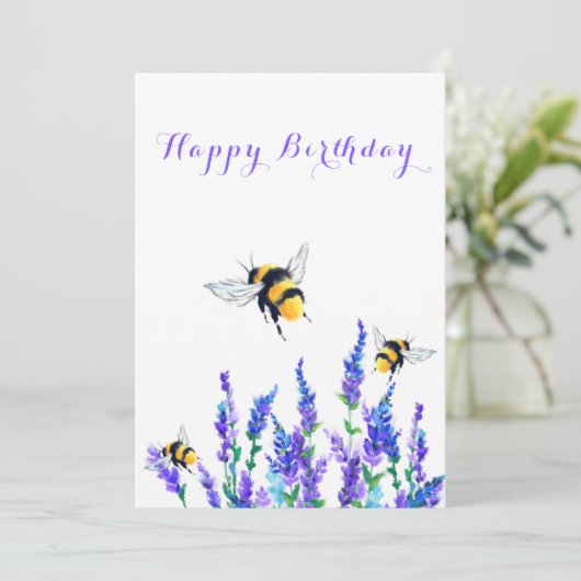 Bloemen en bijen Verjaardag Kaart (Staand voorkant)