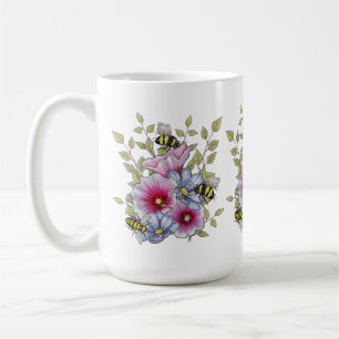 Bloemen en Bijen, Vrijhand Botanische Kunst Koffiemok