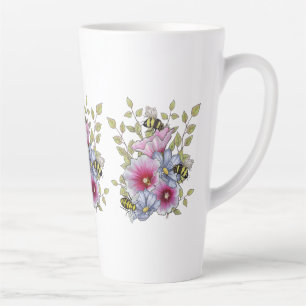 Bloemen en Bijen, Vrijhand Botanische Kunst Latte Mok