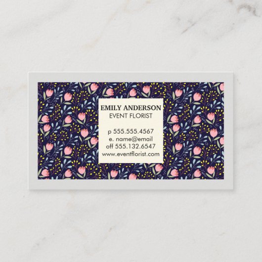 Bloemen en Bladeren Decoratief Patroon Visitekaartje (Achterkant)