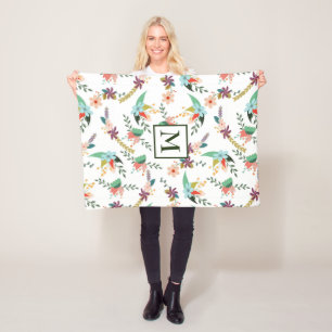 Bloemen en bladeren fleece deken