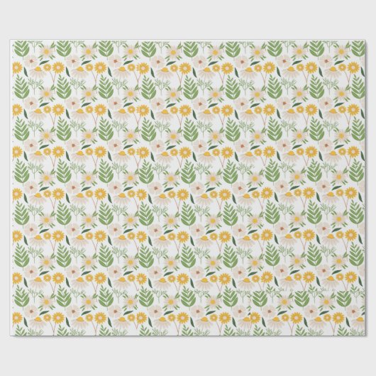 Bloemen en bladeren Inpakpapier (Vlak)