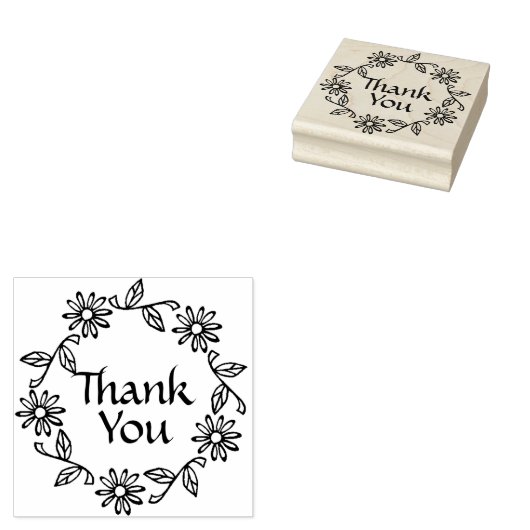 Bloemen en bladeren krans dank u 	rubberstempel (Gestempeld)
