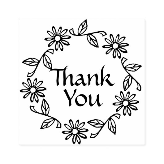 Bloemen en bladeren krans dank u 	rubberstempel (Afrduk)