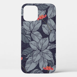 Bloemen en bladeren patronpatroon, tropisch, abstr iPhone 12 hoesje