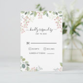 Bloemen en bladeren van eucalyptus RSVP kaartje (Staand voorkant)