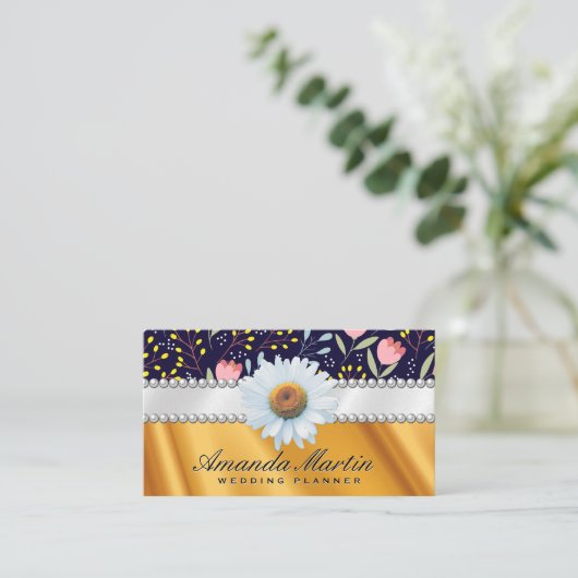Bloemen en bladeren Versiderende Patroondraperie Visitekaartje (Staand voorkant)
