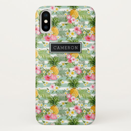 Bloemen en Blauwgroen strepen voor ananas | Jouw n Case-Mate iPhone Case (Achterkant)