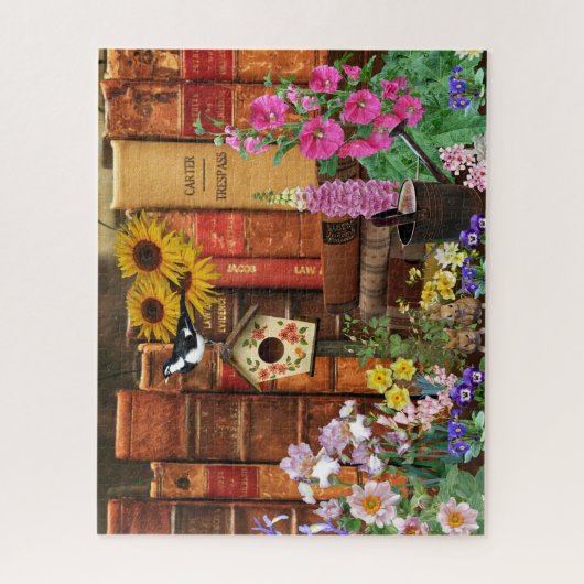 Bloemen en boeken legpuzzel (Verticaal)